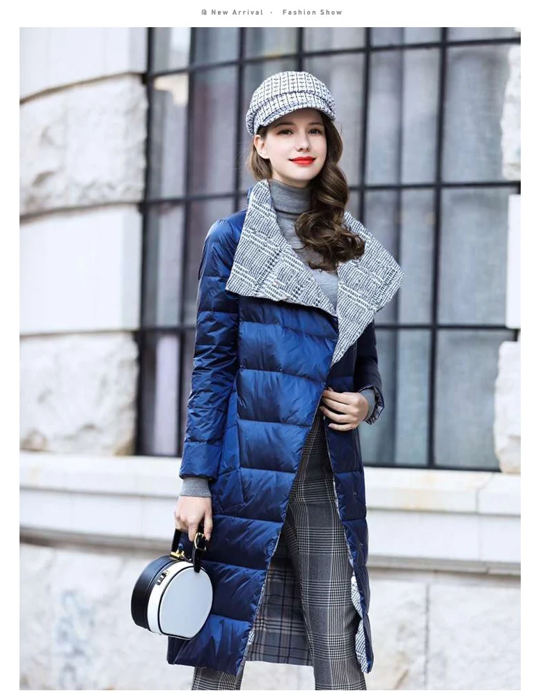 Duck Down Jacket Women Winter Long Thick Double Sided Plaid Coat Female Plus Size Warm Down Parka For Women Slim Clothes 2020
