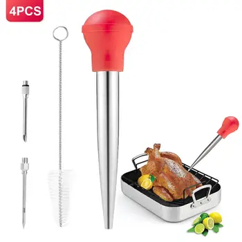 

4Pcs Turkey Baster Silicone Turkey Seasoning Pump Drip Oil Seasoning Tube with Barbecue Tool Kichen Gadget Accessories