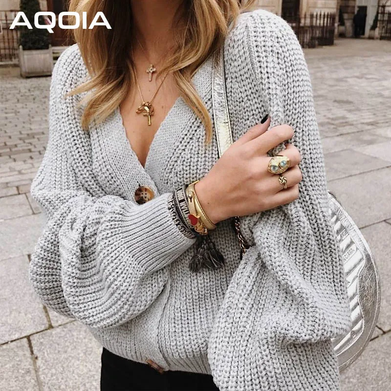 Casual Fashion Knitted Cardigans Sweater Women Solid Basic Autumn Winter Jumpers 2019 Long Sleeve Button V Neck Sweaters Clothes |