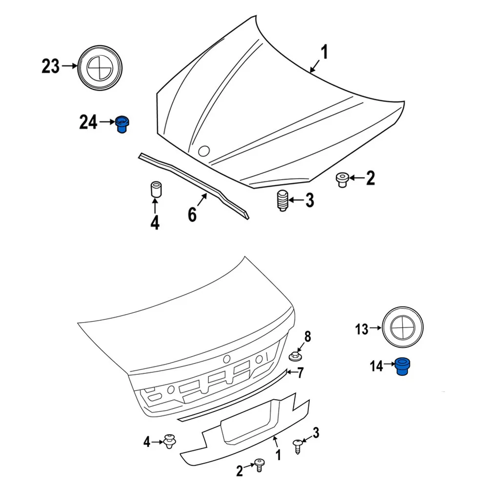 Bonnet Badge Grommets 10x Front Rear Bonnet Boot Roundel Emblem 51141807495 82MM 74MM for BMW 3 series E46 E30 E36 E90 E91 E92