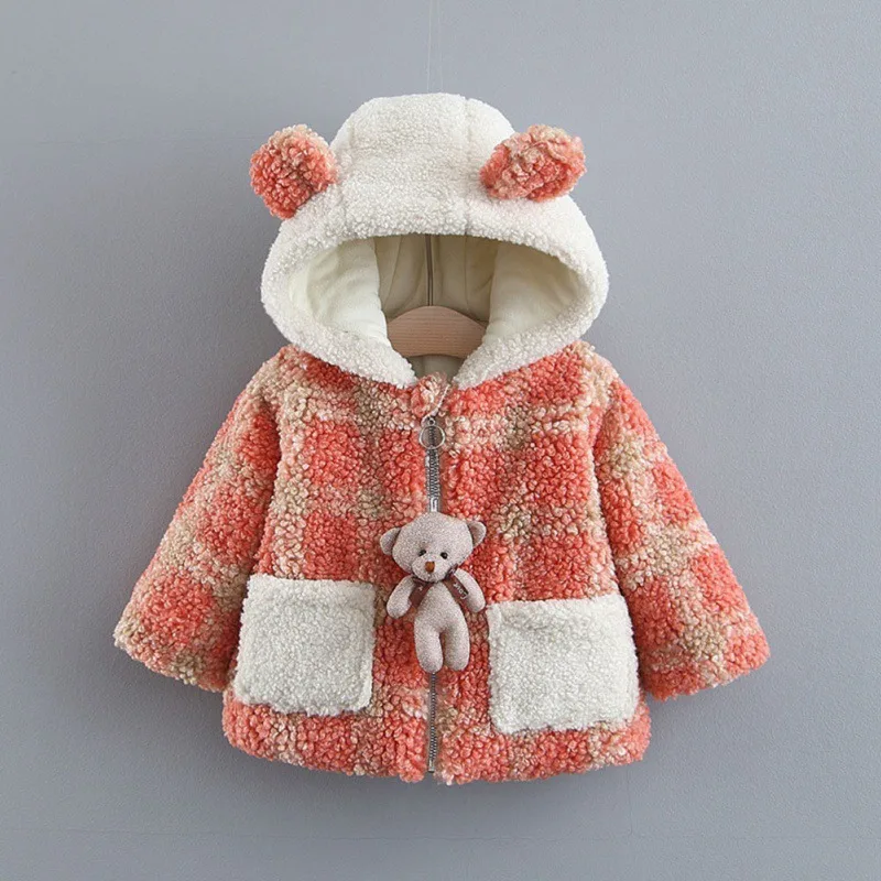 Пальто для маленьких девочек; детская куртка с капюшоном с длинными рукавами, помпонами и медвежьими ушками; Повседневная теплая зимняя верхняя одежда для малышей; Осенняя детская одежда
