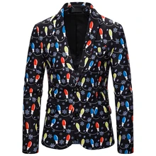 Adisputent Autumn Men Long Sleeve Christmas Tops Terno Masculino Snow Print Blazer Slim Party Single Breasted Suit Jacket