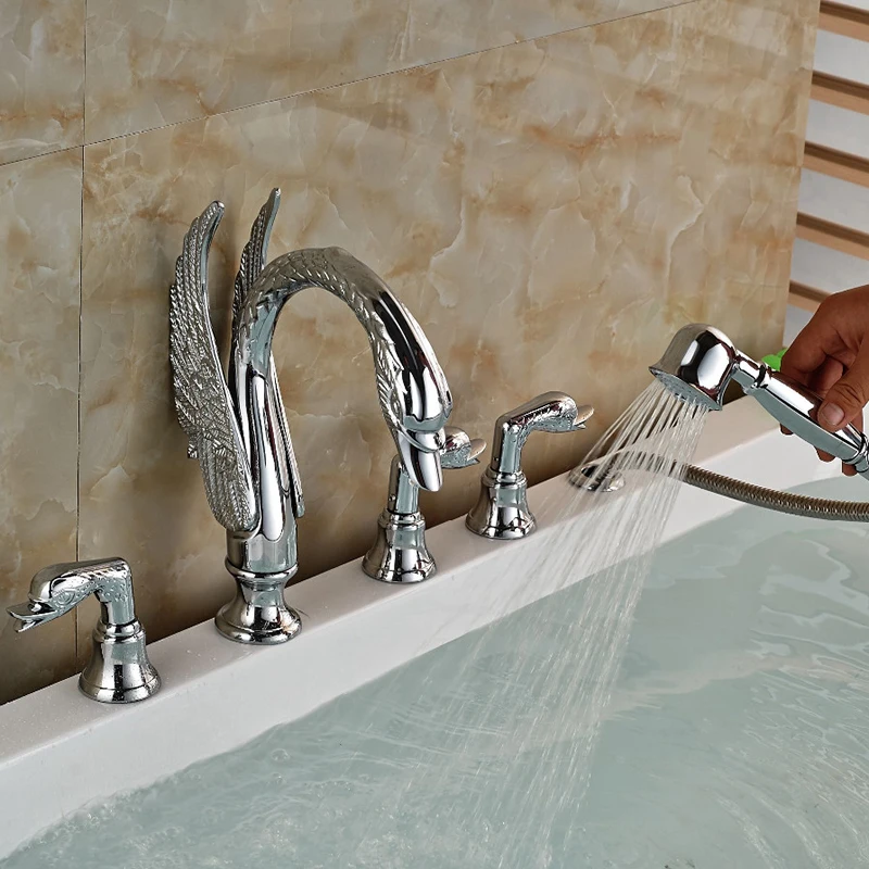 Onyzpily смеситель для ванны Золотой хром форма лебедя широко распространенная ванная ванна раковина смеситель 3 ручки ванная комната кран Художественный смеситель
