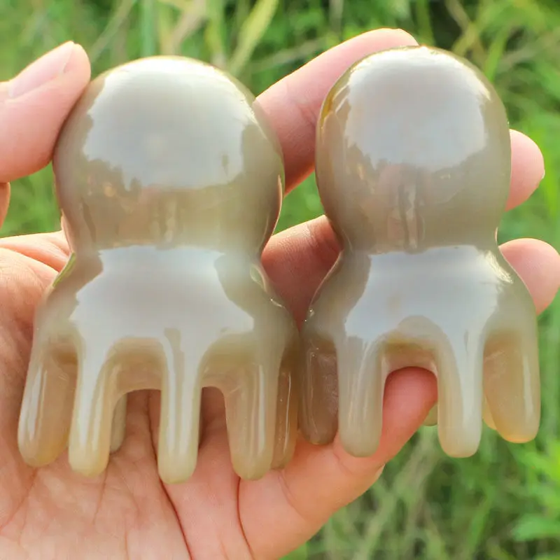 Natural White Horn Octopus Comb Head Meridian Scraping Scalp Massage Brush Acupuncture Spa Gua Sha Therapy Massage Relax Tool