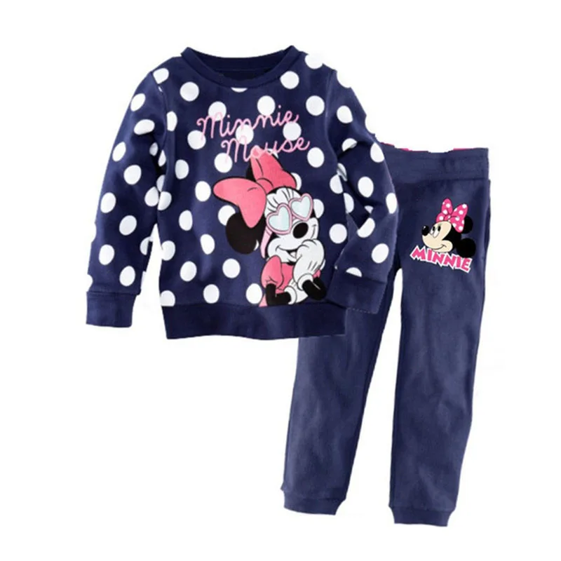 Minnie Mickey Cartoon Pajamas For Baby Girls Cute Elsa Anna T shirt+ Pant 2PCS Pajama Sets Casual Kids Girl Sleepwear Outfits