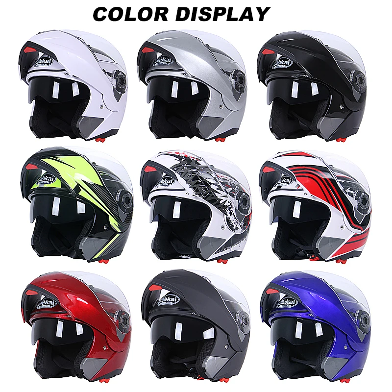 Motorcycle Flip Up Helmet Safety Double Lens DOT ECE Moto Motorbike Helmet with Inner Sun Visor Helmets JIEKAI 105