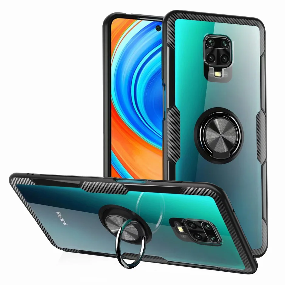 Прозрачный чехол для Xiaomi Redmi note 9 Pro металлический кронштейн кольцо на палец