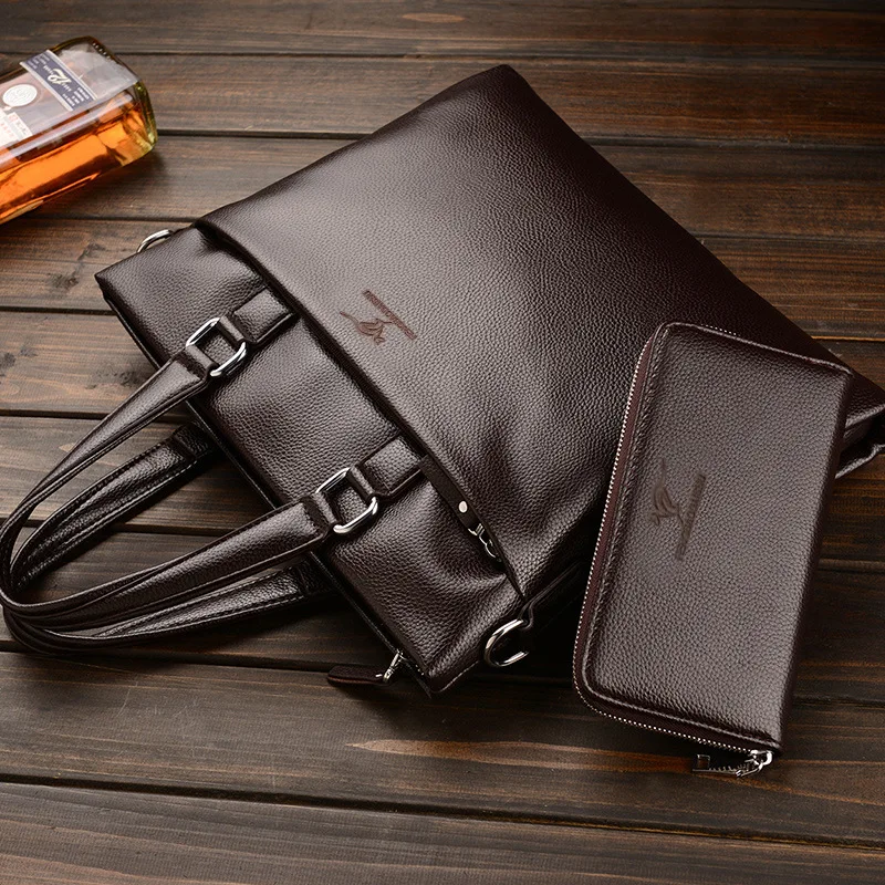 

Front Leopard Daishu Men's Bag Briefcase Men Leather Soft Leather Briefcase Cross Casual File Business Handbag