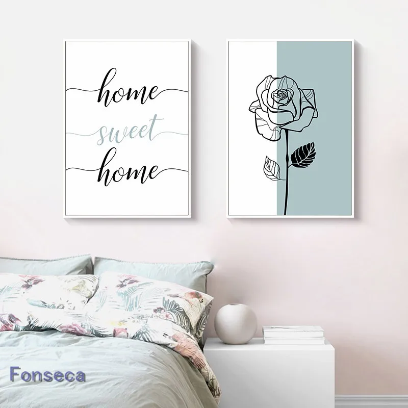 

Nordic Home Decoration Rose Flower Sweet Home Quote Poster Canvas Paintings Wall Art Scandinavian Decor Pictures Home Decor