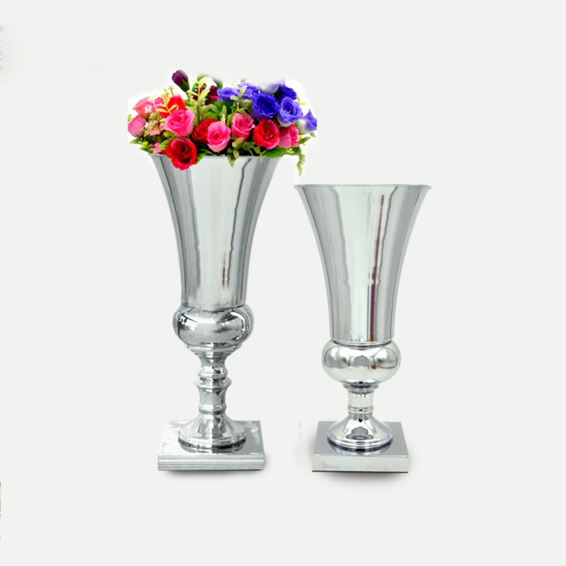 Shiny Silver Metal Candle Holder Celebration Party Decoration Wedding Flower Vase Strands Road Lead 40cm & 43cm PEANDIM