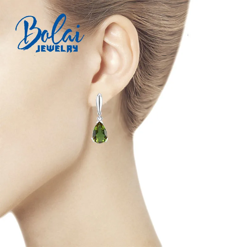 Bolaijewelry, серьги из зултанита, 925 пробы, серебро, ювелирные изделия, груша 10*15 мм, драгоценный камень, создан, цвет, изменить, элегантные для девочек, gif