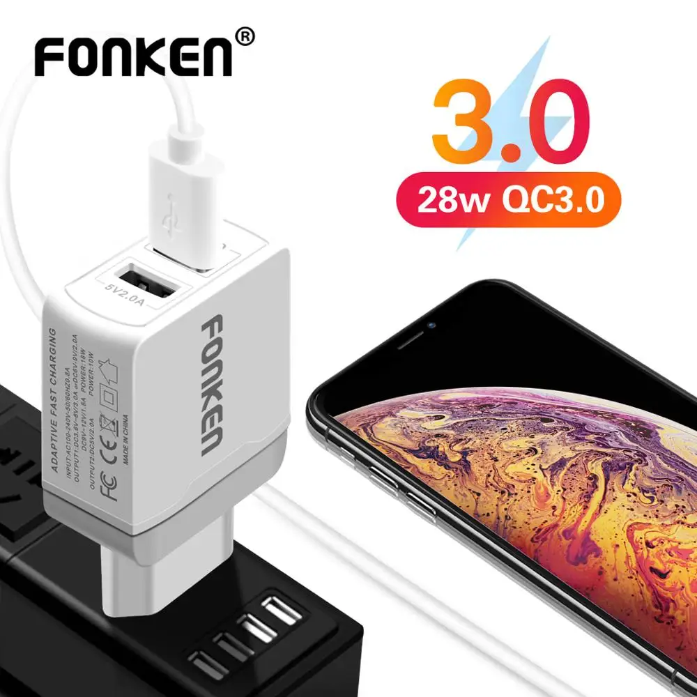 FONKEN Быстрая зарядка 3 0 2 порта 28 Вт QC3.0 двойное зарядное устройство USB портативный