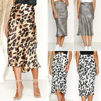 

Women Leopard Print Skirts High Waist Bodycon Slim Fit Midi Skirts for Summer BMF88