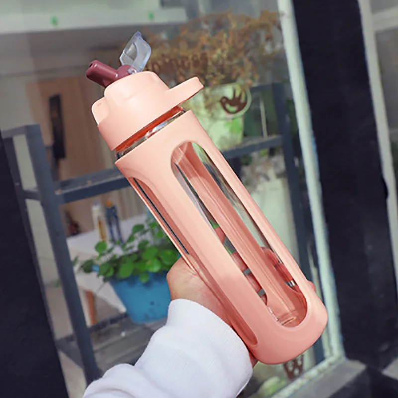 Keelorn 600 мл герметичная ручка для путешествий Модная Портативная бутылка для воды большой емкости стеклянная Спортивная бутылка с соломинкой - Цвет: AQW1341 600ml I