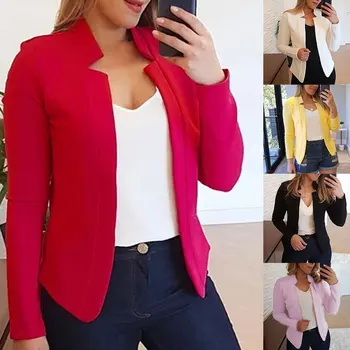 

Newly Women Blazer Thin Long Sleeve Blazer Solid Color Office Lady Suit Coat FIF66