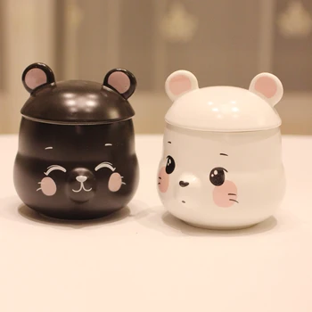 

Cartoon Cute Coffee Mug Ceramics Personalised Creative Couple Milk Mug Travel with Lid Esspresso Cups Kitchen Drinkware DA60MK