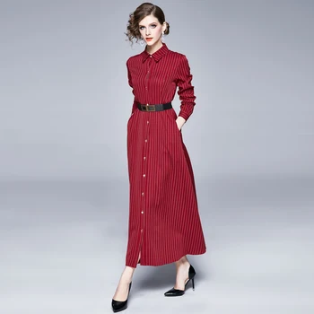 

2020 Fall Women Sexy Long Shirt Dress Office Lady Casual Work Elegant Belt Dresses Turn Down Collar Long Sleeve Split Maxi Dress