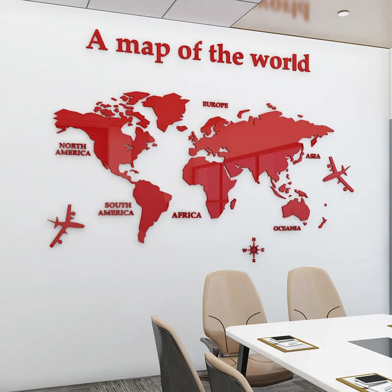 Versione Europea Mappa Del Mondo Adesivo Da Parete In Acrilico 3D Per Soggiorno Office Home Decor Mappa Del Mondo Adesivi Murali Per Camera Dei Bambin