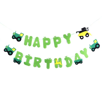 

Happy Birthday Green Tractor Felt Banner Pennant Farm Garland For Construction Vehicle Logging Forest Theme Party Decor Supplies