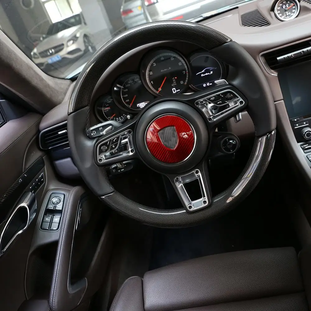Настоящее углеродное волокно для Porsche 911 718 Cayenne Macan машина Panamera рулевое колесо декоративная панель Крышка отделка Аксессуары