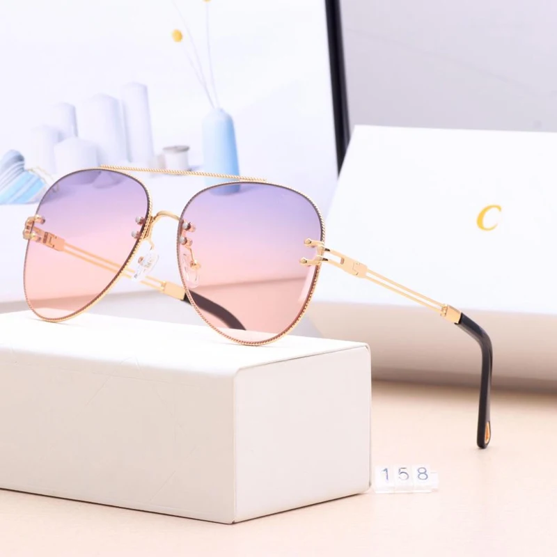 New Sunglasses Women Brand Designer SunGlasses Gradient Shades clear Lens Ladies Metal lace frame Eyeglasses UV400 6 colors