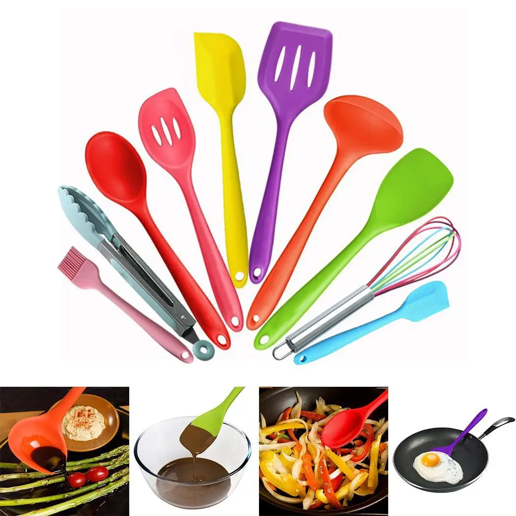 

New Kitchen Silicone Gel Nonstick Cookware Set 10pcs Cooking Tools 21cm/41g 28x 8.5cm/105g 29.5 x 7cm/88g