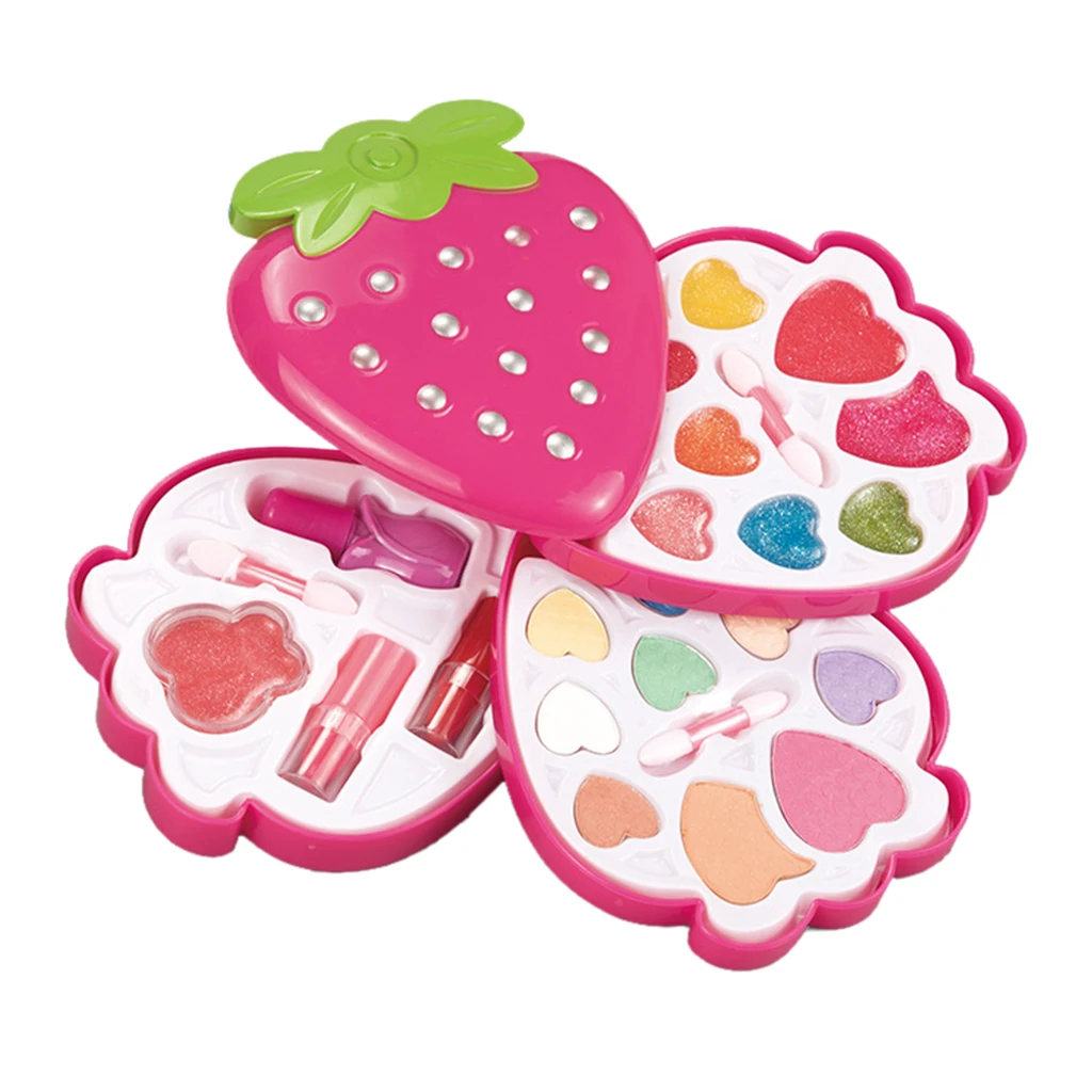Strawberry Shape Makeup Kit For Girl W/ Lipstick Eye Shadow Cosmetics Set Cute Play Set Fashion Makeup Kit for Girls Toys