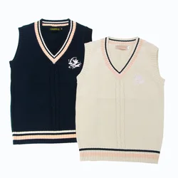 Spring Autumn Men Women Sleeveless Stripes Embroidery Knit Vests Pullovers V Neck Sweaters For JK School Uniform Student Clothes