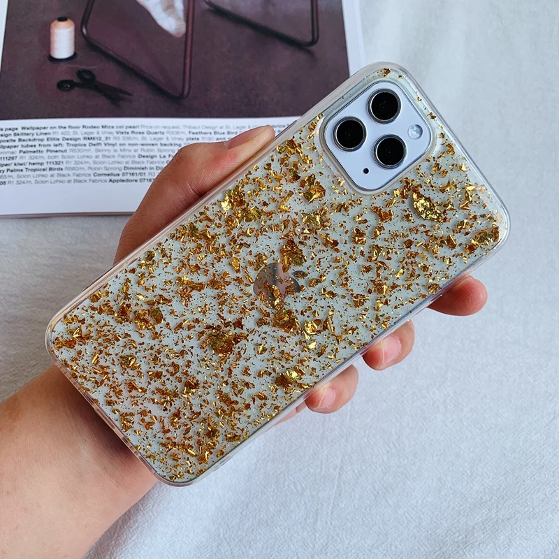 Для iPhone 6 6s 7 8 Plus 11 Pro X XS XR Max Блестящий сверкающий золотой фольгой блестки прозрачный мягкий Силиконовый ТПУ чехол для телефона чехол