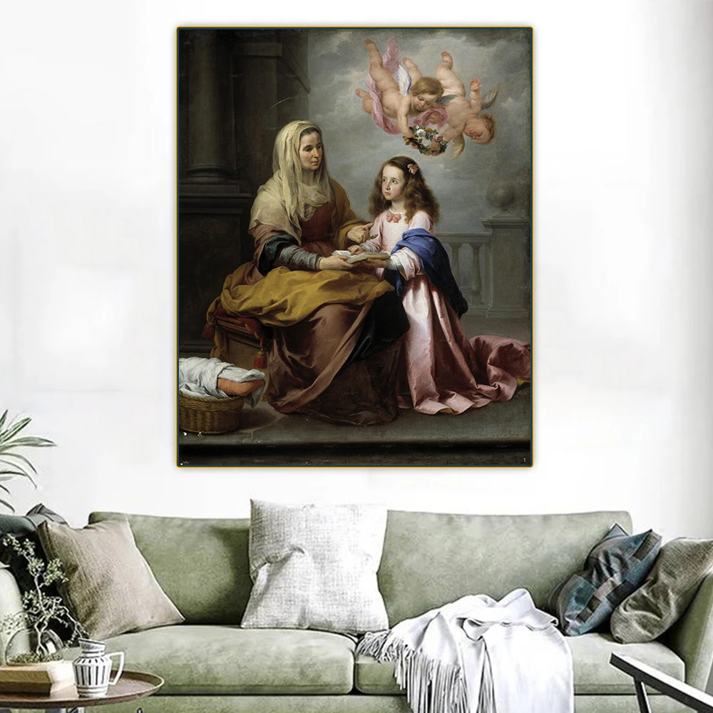 

Citon Murilloã€ŠSaint Anne teaching the Virgin to readã€‹Canvas Art Oil Painting Artwork Poster Picture Decorations Home Decor