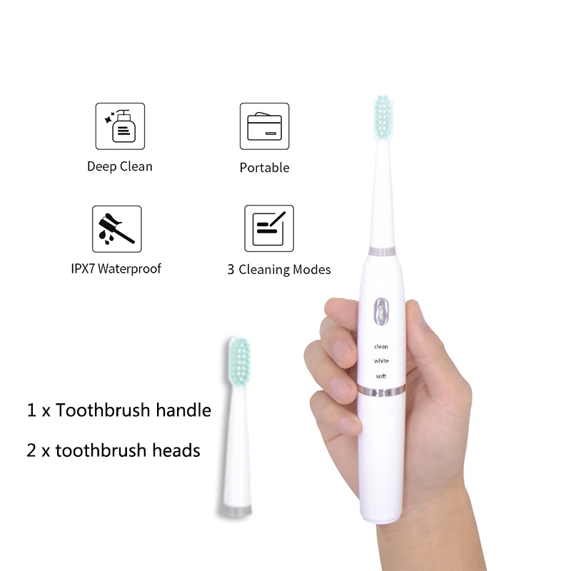 

Sonic Electric Toothbrush Adult Timer Teeth Whitening Brush 3 Modes Waterproof IPX7 Tooth Brushes Replacement Heads Gift