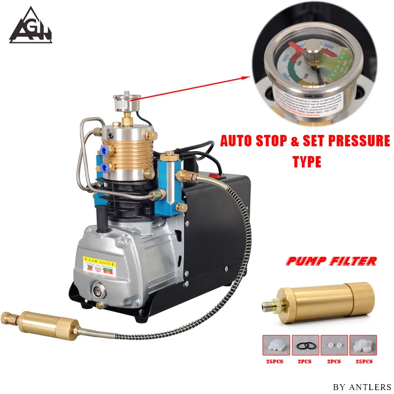 Высокое давление 30Mpa 4500psi 300Bar Air PCP винтовка Пейнтбол Дайвинг подводный Электрический насос с большой фильтр мини компрессор - Напряжение: 220V Set Pressure