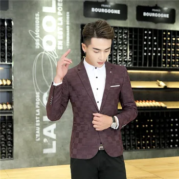 

Men's Leisure Suit Slim Fit Small Suit Small Grid Sequins Single West Business Leisure Coat Male Chao