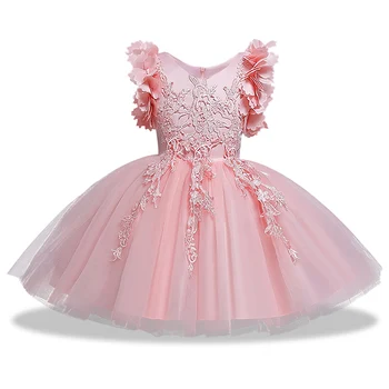 

New Lace Flower Formal Evening Wedding Gown Tutu Princess Dress Girls Children Clothing Kids Party For Girl Clothes