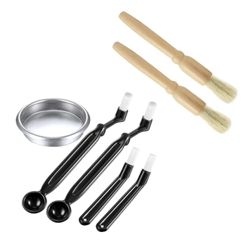 

4 Pieces Coffee Machine Brush with Spoon and 1 Piece 58 mm Stainless Steel Back Flush Insert Metal Blind Filter & 2 Pcs Coffee G