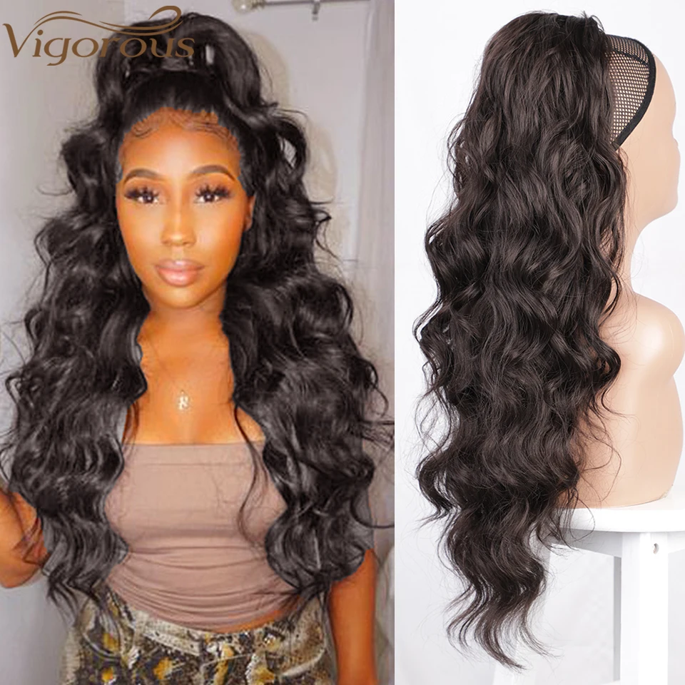 New Drawstring Ponytail Hairpiece Fake-Hair Synthetic-Wave Vigorous Clip-In Black Long-Body EN1Oen910