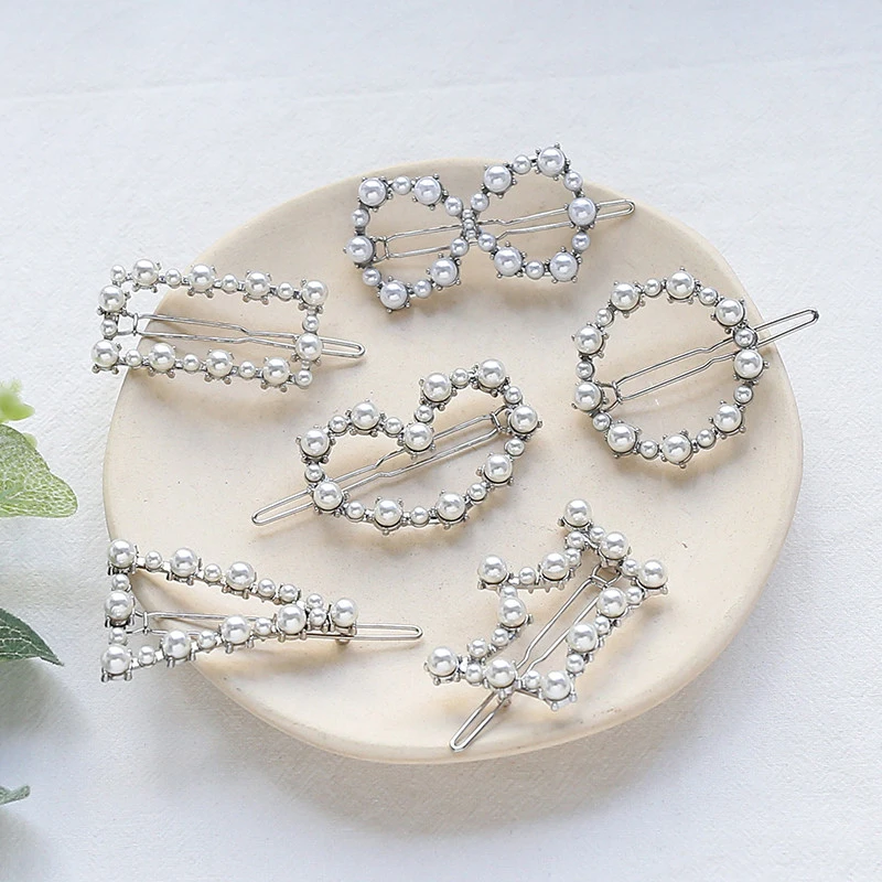 Christmas Gift Geometric Irregular Hollow Pearls Hair Clips Korean Hairpins Metal Barrettes Girls Hair Styling Accessories