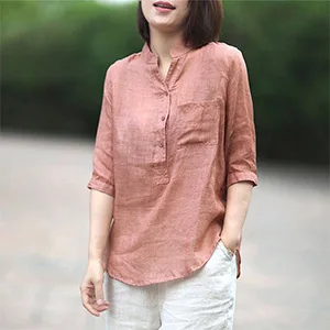 Однотонная блузка на пуговицах с коротким рукавом - Цвет: Light orange