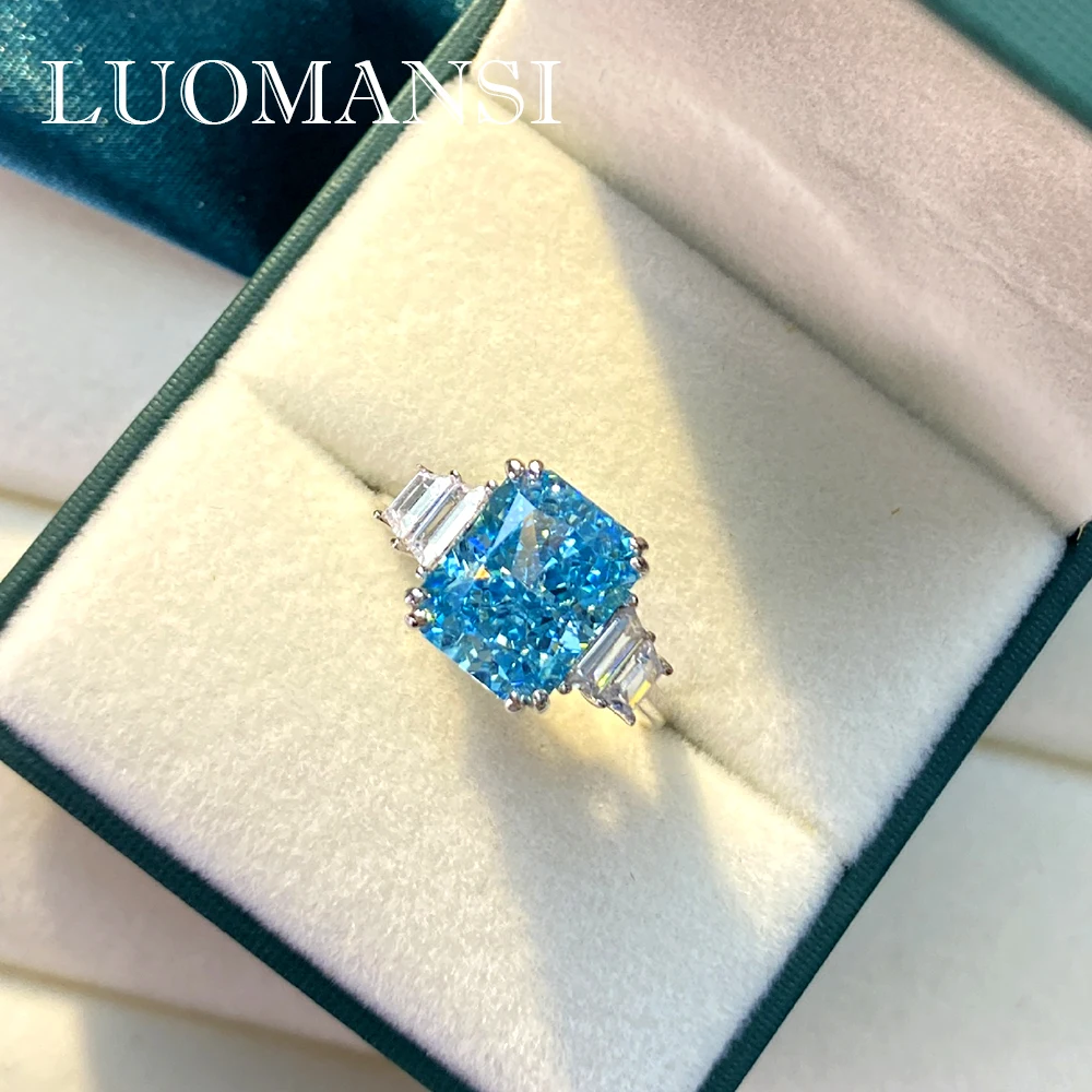 

Luomansi Real S925 Sterling Silver Wedding Ring Blue Ice Cutting High Carbon Diamond Women's High Jewelry Wholesale