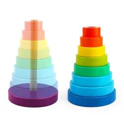 Brinquedos de madeira montessori 9 layer divertido torre das crianças, anel de brinquedo dobrável alta do bebê lógica de formação de pensamento brinquedos educativos