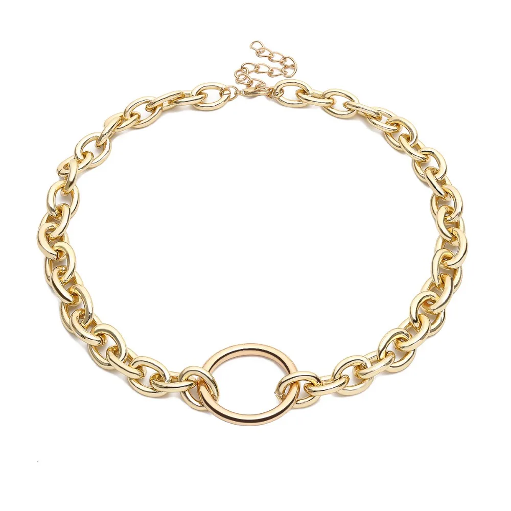 Collar-de-cadena-de-oro-pulsera-llano-cl-sico-Chapado-en-Color-Metal-geom-trico-coreano