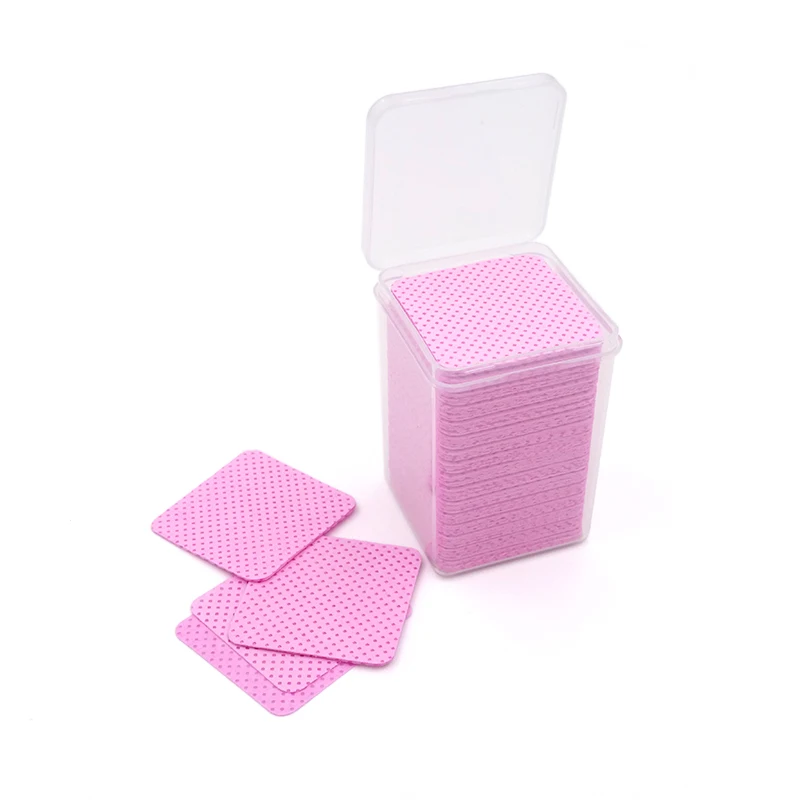200PCS Pink/White Eyelash Glue Remover Wipe Lint-Free Cotton Wipes Glue Bottle Mouth Cleaning Paper Cleaner Pads with Box