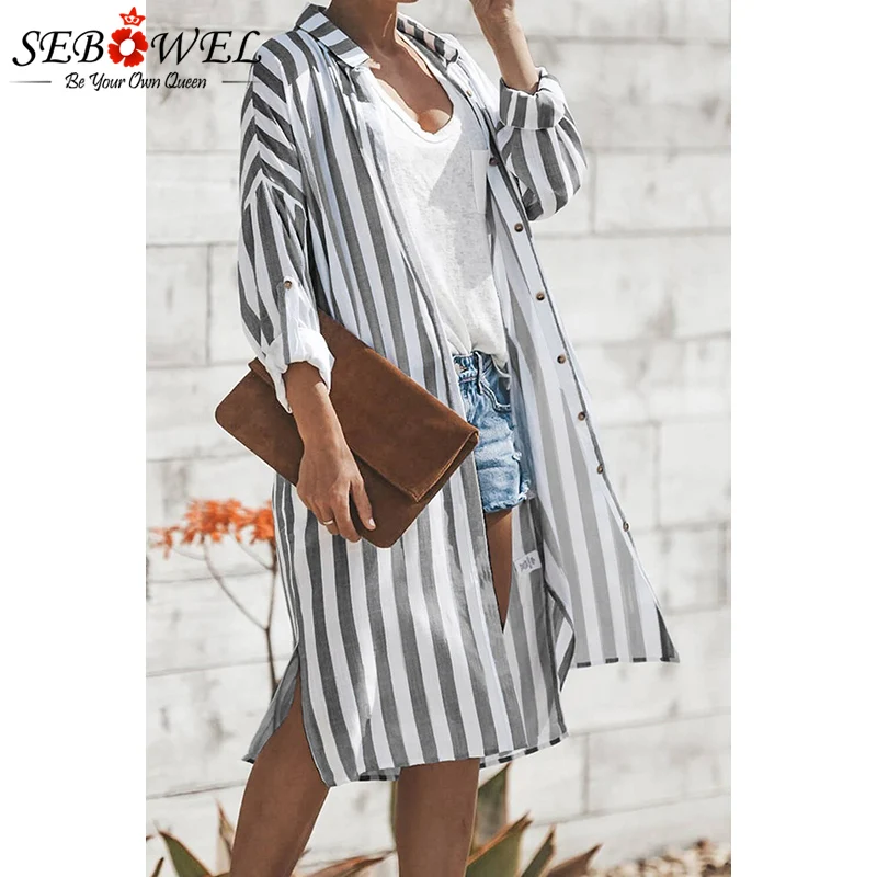 SEBOWEL черный, белый, розовый черепаха Bay Pocketed Duster кардиган женское пляжное платье Кнопка купальник с длинным рукавом накидка для пляжа