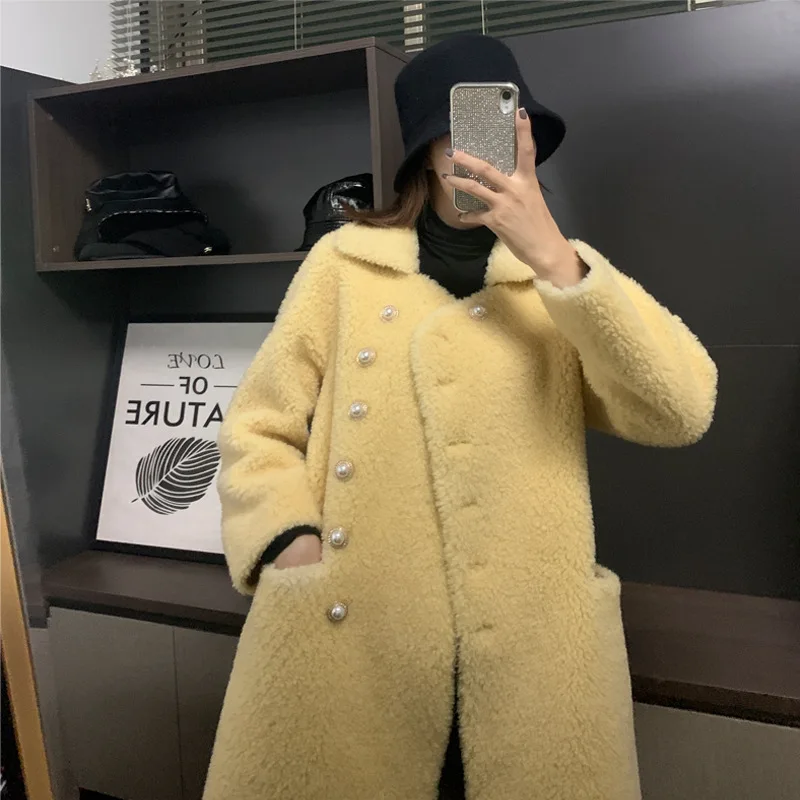 

Autumn and Winter 2019 Woolen Coat Medium Length Korean Version Loose Lambs Wool Coats and Jackets Women