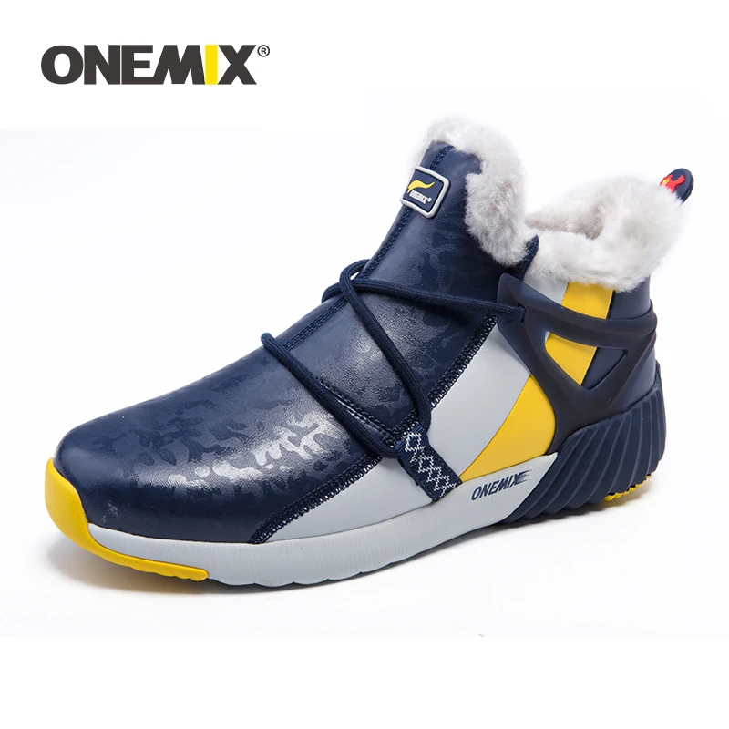 

ONEMIX Winter Man Boots Warm Wool Running Shoes Outdoor Comfortable Leather Sneakers for Men Waterproof Sport Walking Shoes