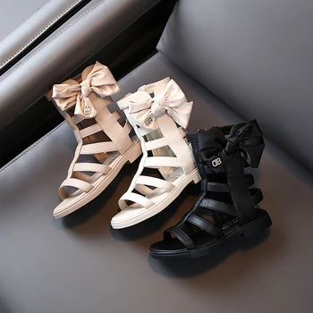 

CNFSNJ brand 2020 new summer Children Suede Shoes Heels Girls Fashion Princess bow tie Soft Bottom Roman sandals 26-37