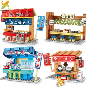 

Mini City Street View Sushi BBQ Shaved Ice Ramen Shop Architecture Building Blocks House Figures Brick Toys For ChildREN