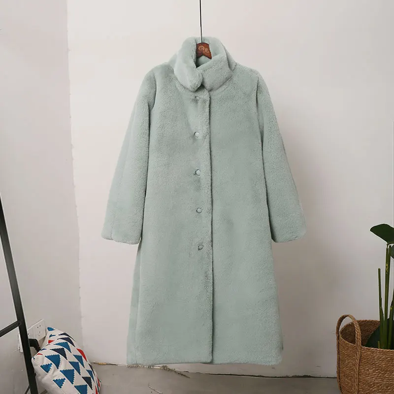 Пальто из искусственного кроличьего меха зимняя куртка длинная норковая шуба женское Свободное пальто роскошное утолщенное теплое женское плюшевое пальто большого размера - Цвет: green