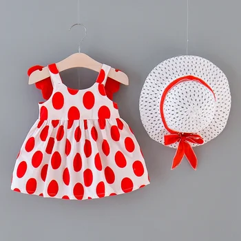 

2020 New Summer Dresses Casual Cute Infant Kids Baby Girls Dot Sleeveless Little Wings Clothes Princess Party Dress + Sun Hat