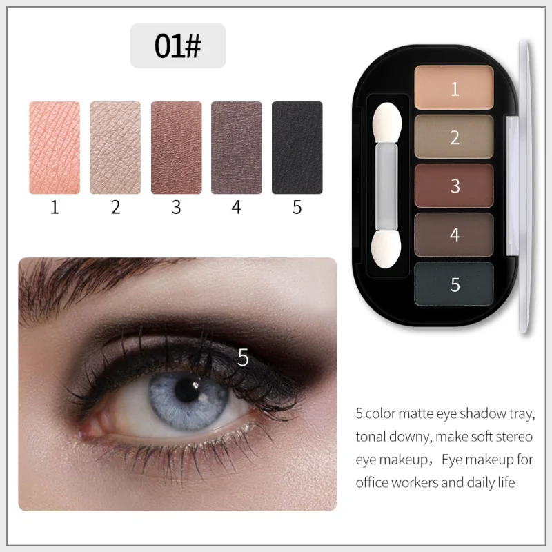 5 Colors Matte Shimmer Eye Shadow Palette Easy Coloring Waterproof Eye Makeup Eye Shadow - Цвет: as the picture